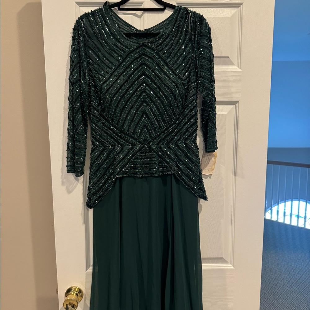 Terani Couture Elegant & Modest Green Beaded Dress